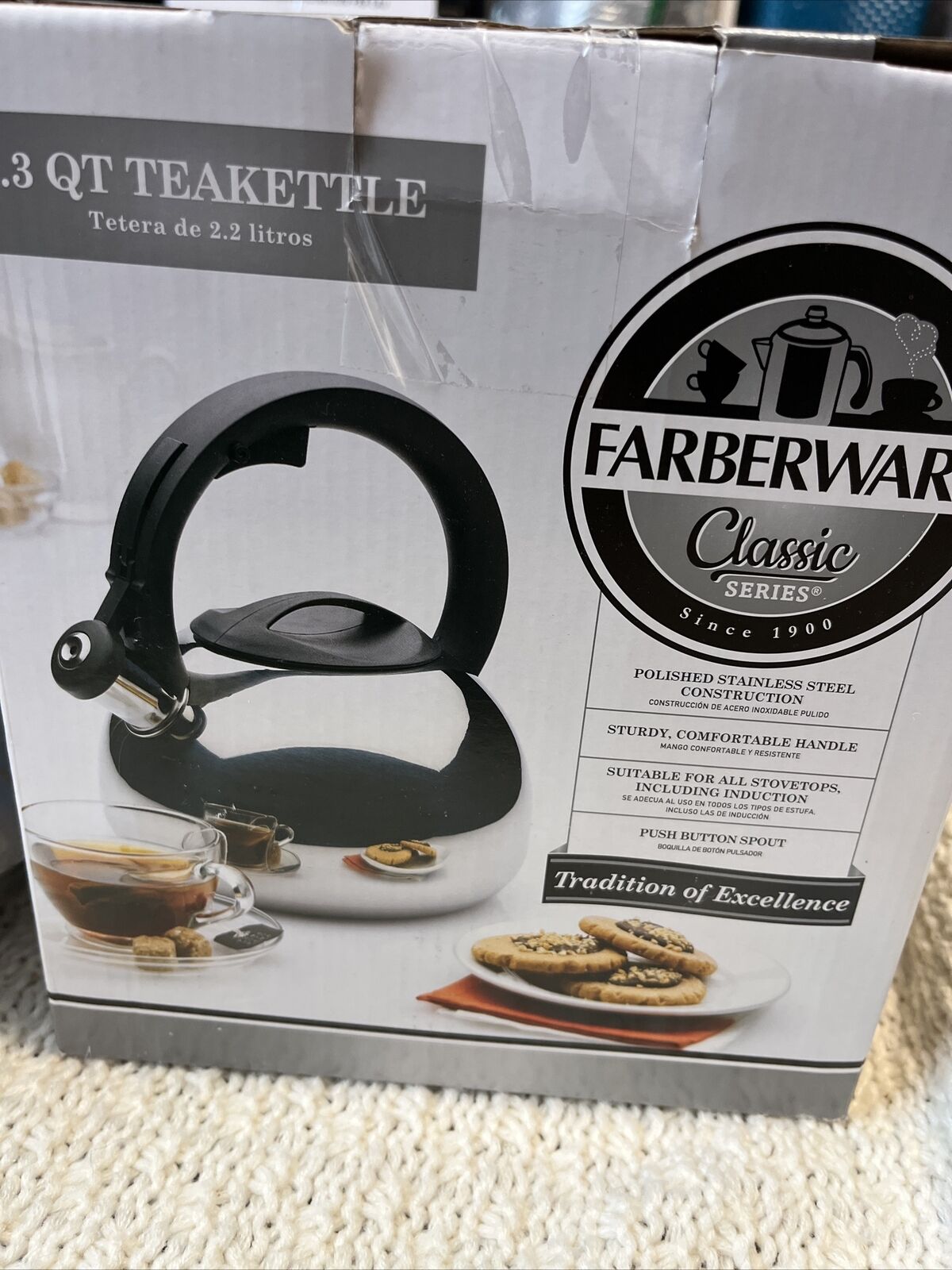 Farberware 2.3 Quart Tea Kettle Polished Stainless Steel Classic Series