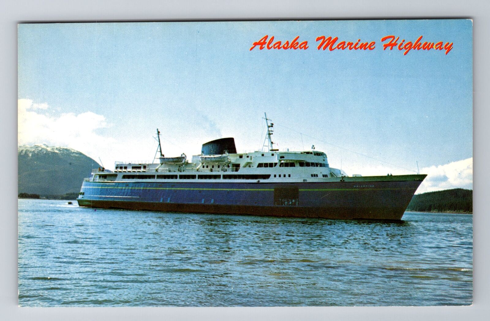 Ferry on Alaska Marine Highway, MV Malaspina, Antique Vintage Souvenir Postcard