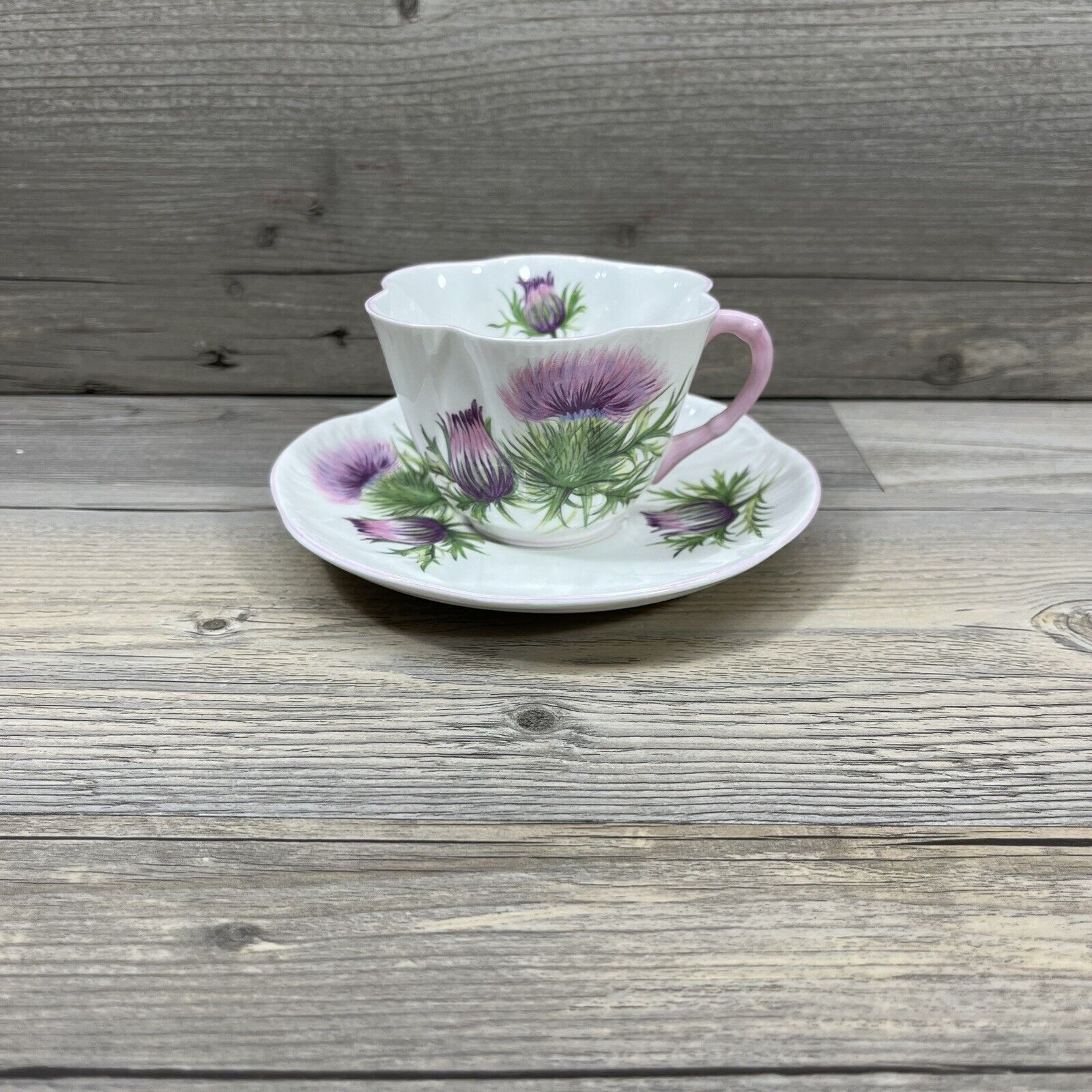 VTG Shelley England Thistle 13820 Dainty Teacup & Saucer Fine Bone China Floral
