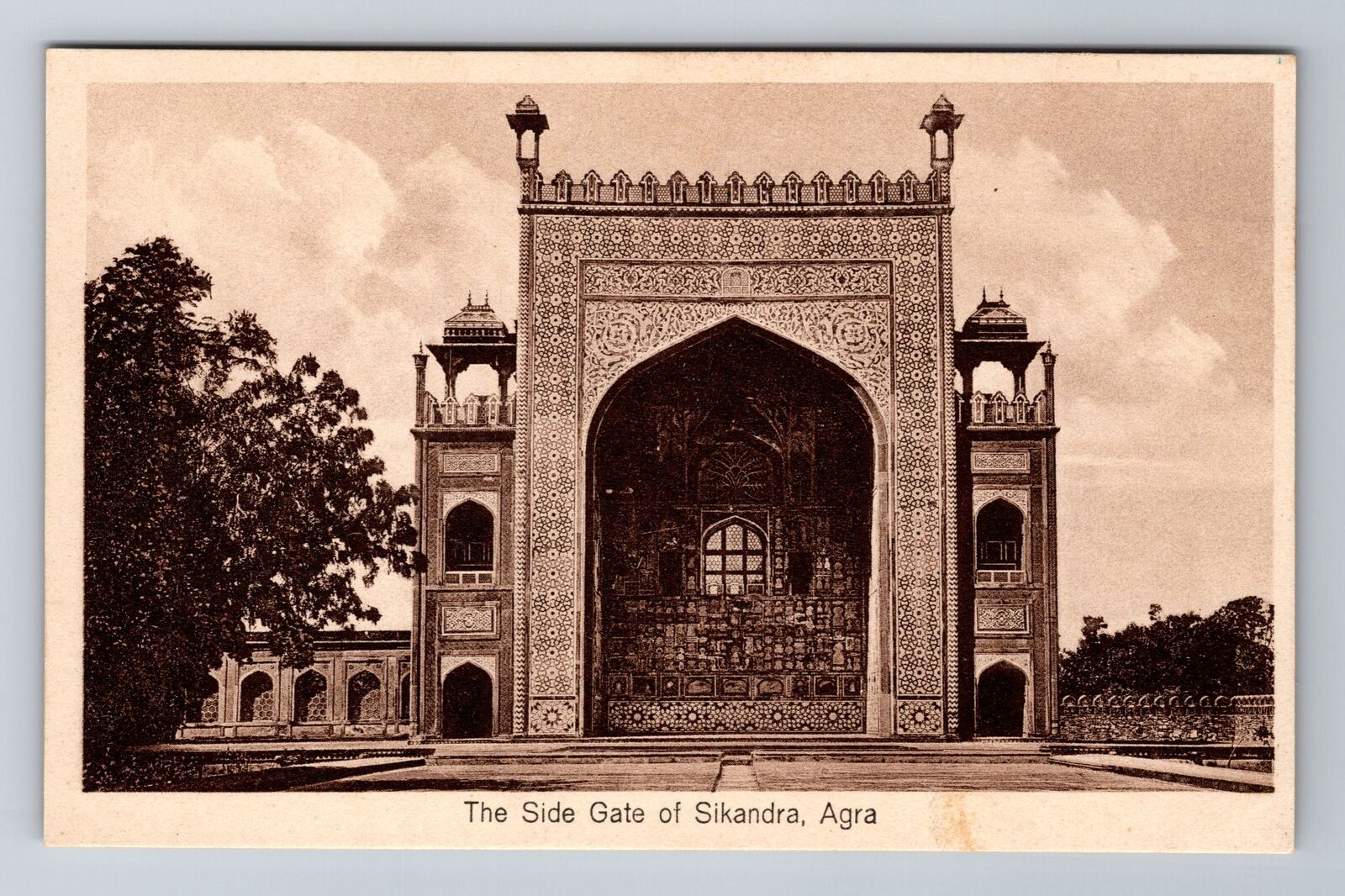 Delhi India, Side Gate of Sikandra, Agra, Antique Vintage Souvenir Postcard