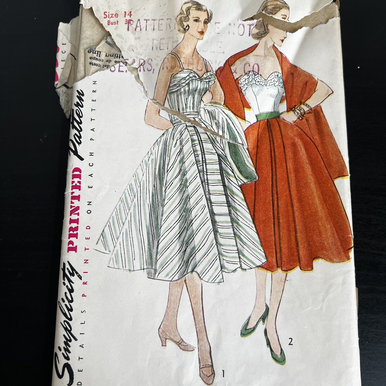 Vintage 1950s Simplicity 3880 Skirt Boned Bodice + Stole Sewing Pattern 14 CUT