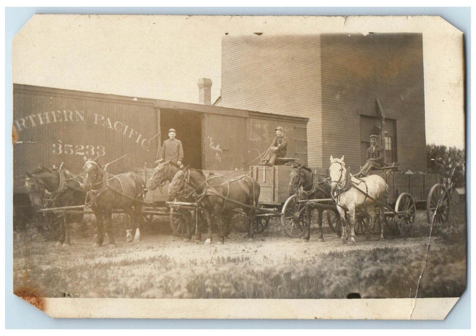 c1910's Northern Pacific Horses And Wagons RPPC Photo Unposted Antique Postcard
