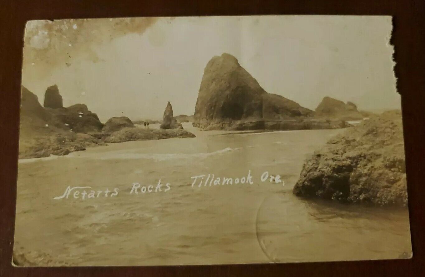 RPPC Netarts Rocks Tillamook Oregon 1916 Vintage Postcard