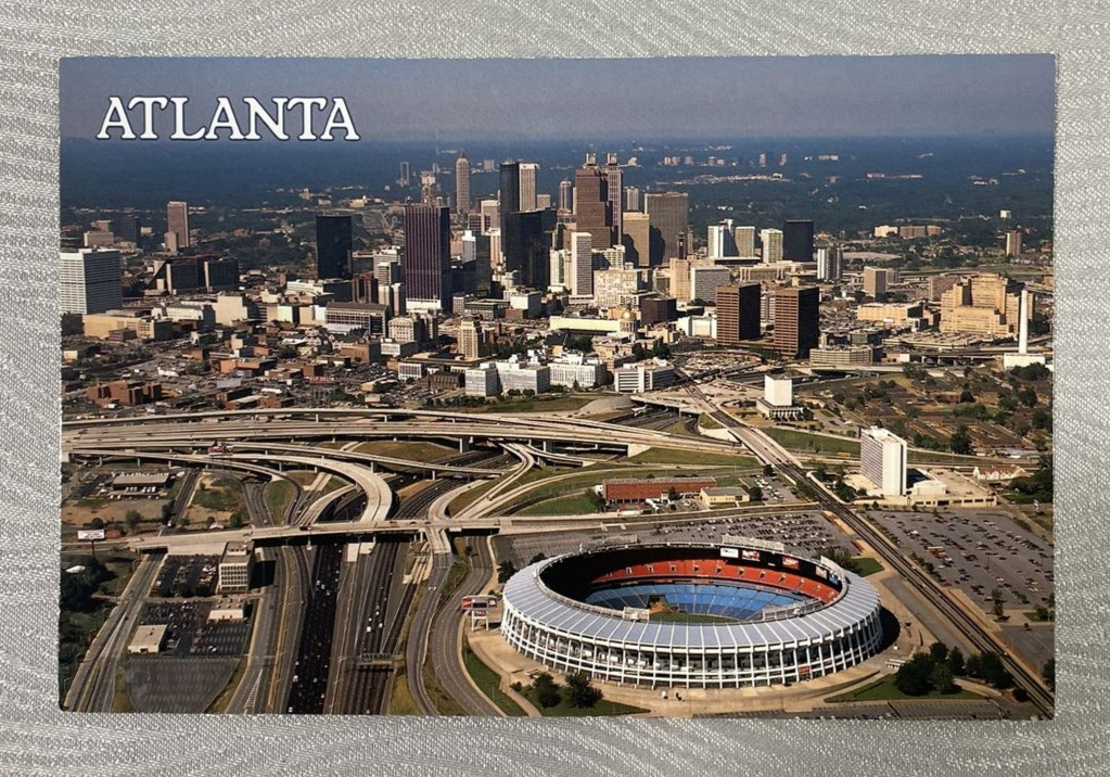 Atlanta Georgia Postcard - Atlanta\'s Fulton County Stadium & Atlanta Skyline