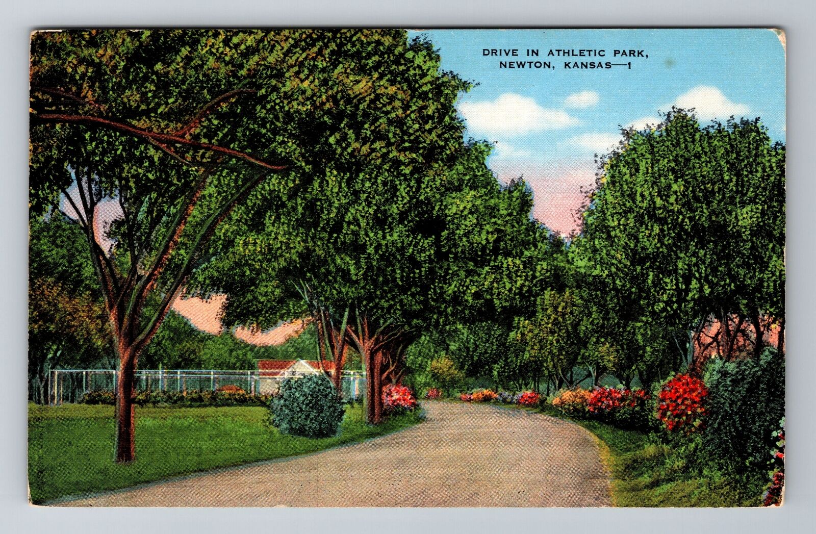 Newton KS-Kansas, Drive In Athletic Park, Antique, Vintage Souvenir Postcard