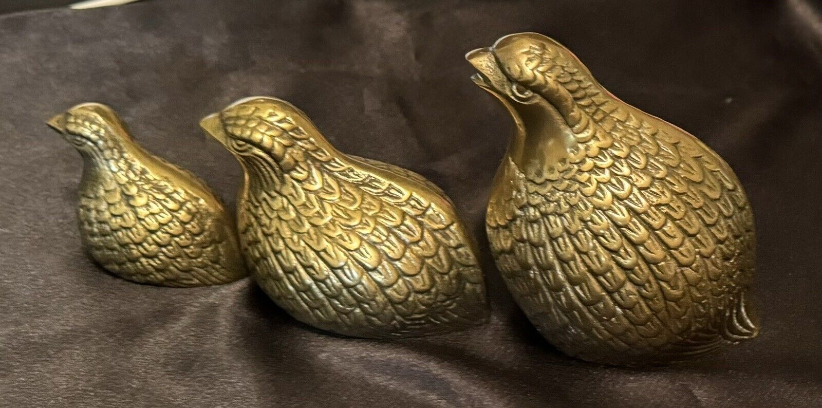 3 Solid Brass Leonard Silver Mfg. Co Quail Partridge Paperweights Made In Korea