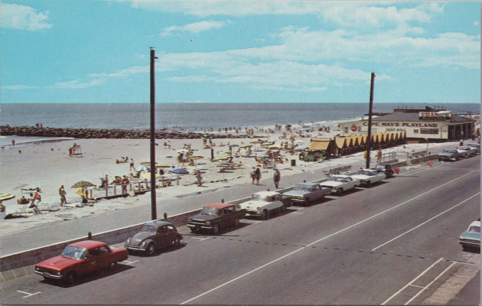 Postcard Beach Scene Cape May New Jersey Vintage Cars