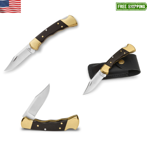 Buck Knives 112 Ranger Folding Knife with Finger Grooves and Leather Sheath