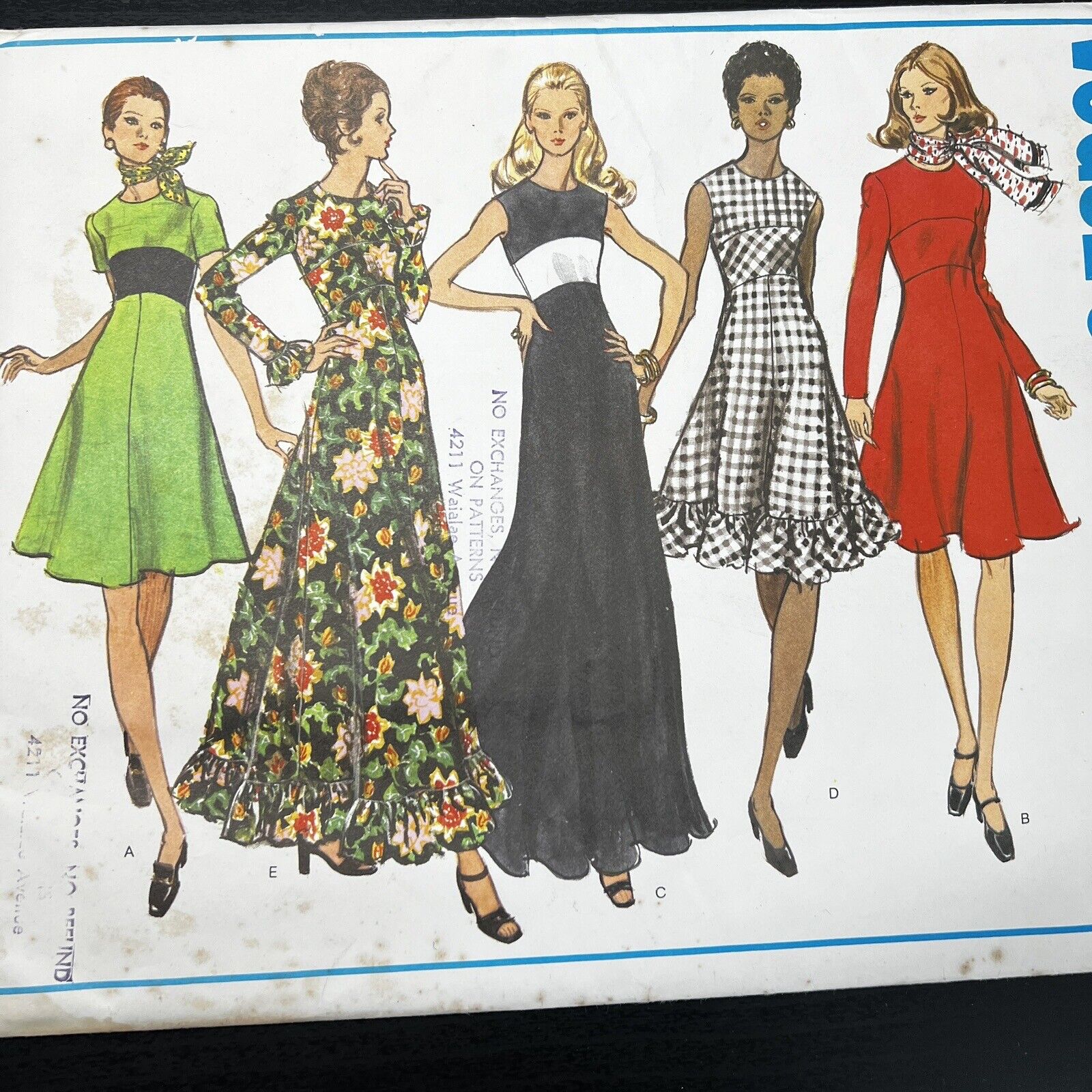 Vintage 1970s Vogue 2782 Mod Boho High Fit Flared Dress Sewing Pattern 10 UNCUT