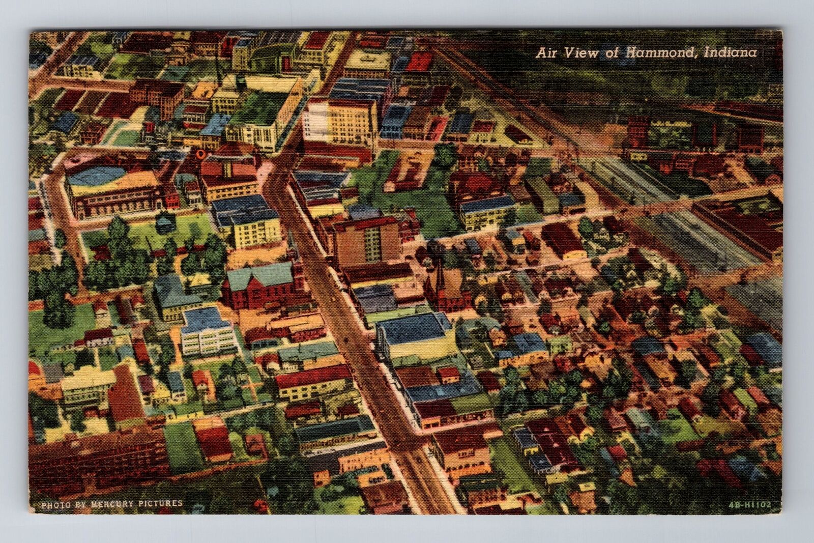 Hammond IN-Indiana, Aerial Of Town Area, Antique, Vintage c1953 Postcard