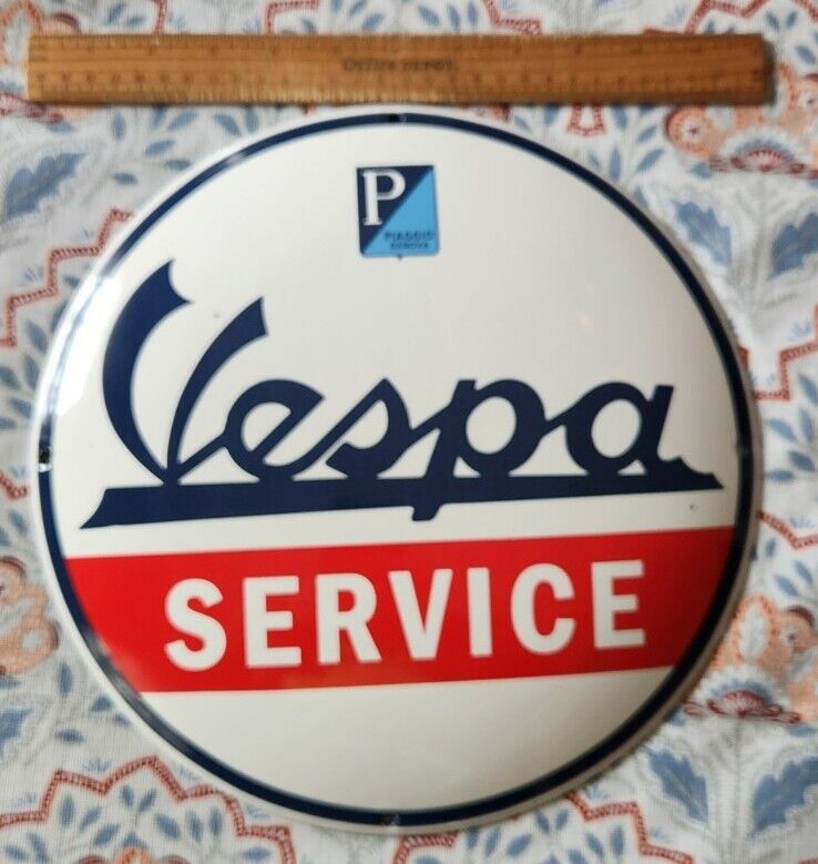 Mint Porcelain Vespa Service Sign Italian Scooters Vintage