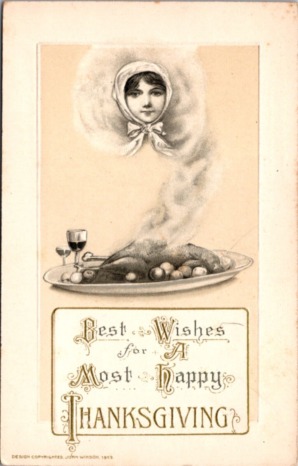 John Winsch 1913 Thanksgiving Little Girls Face Appears in Turkey Dinner Steam