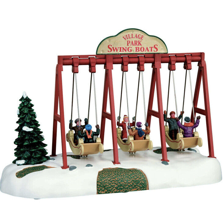 Lemax Village Park Swing Boats -Animated Holiday Village Train Carnival Accent