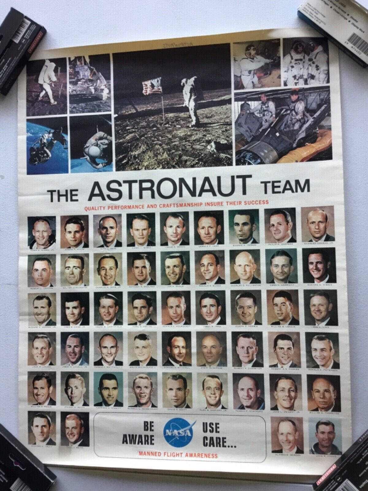Vintage 1960s or 1970s Astronaut Poster NASA Saturn Apollo Aldrin Bean Shepard