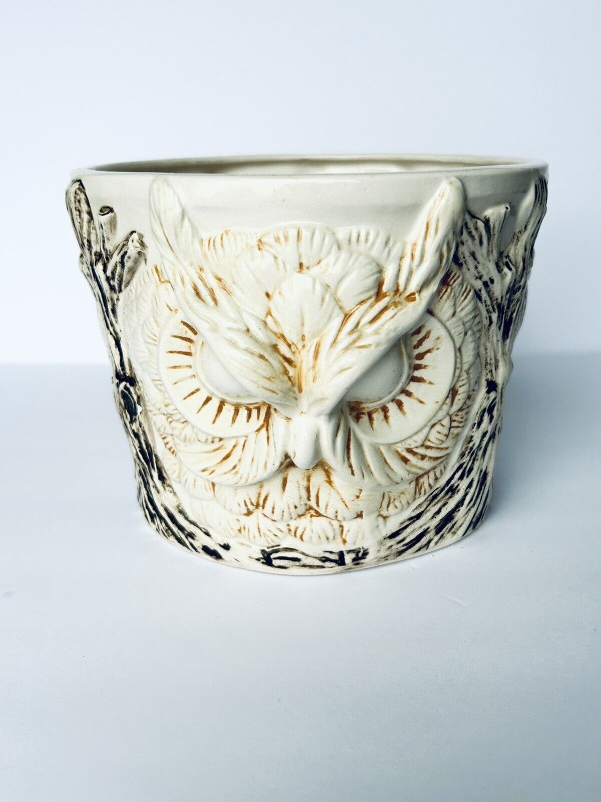 Vintage Medium Sized 6”x”6 3D Owl Matte Design Planter/canister 