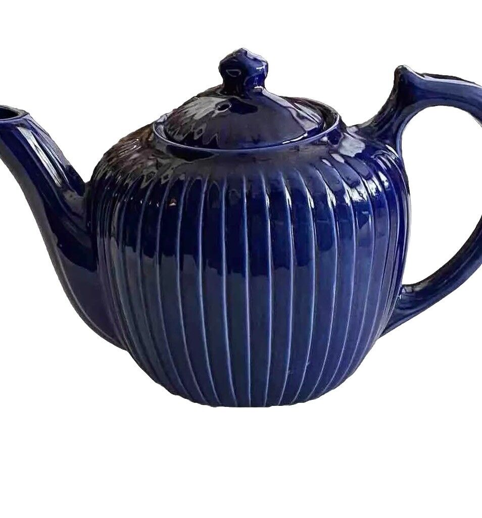 Fraunfelter Ohio Vintage China Ribbed Cobalt Blue Teapot