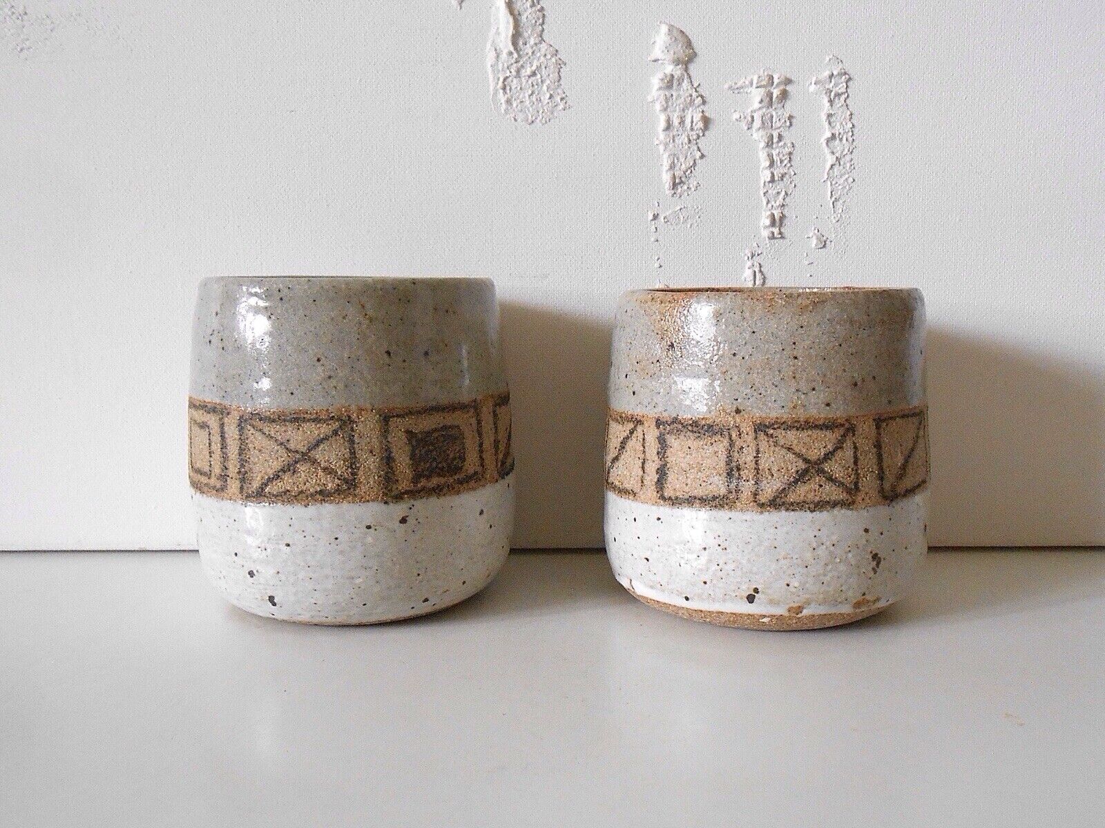 Lot Of 2 Studio Art Pottery Stoneware Cups Handmade Clay Southwest No Handle Mug