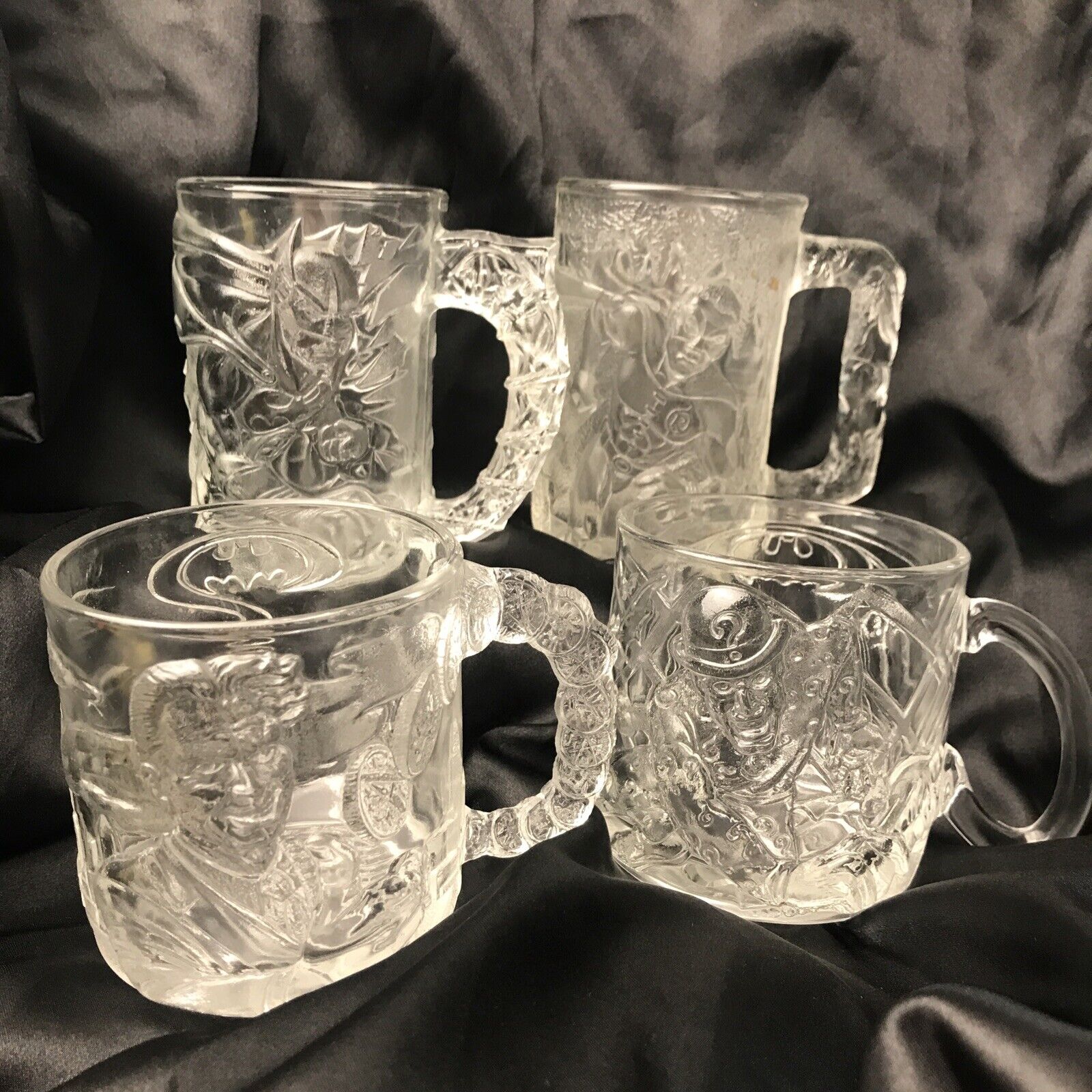 Vintage 1995 Set Of 4 BATMAN Forever McDonald\'s Collectable Glassware Mugs