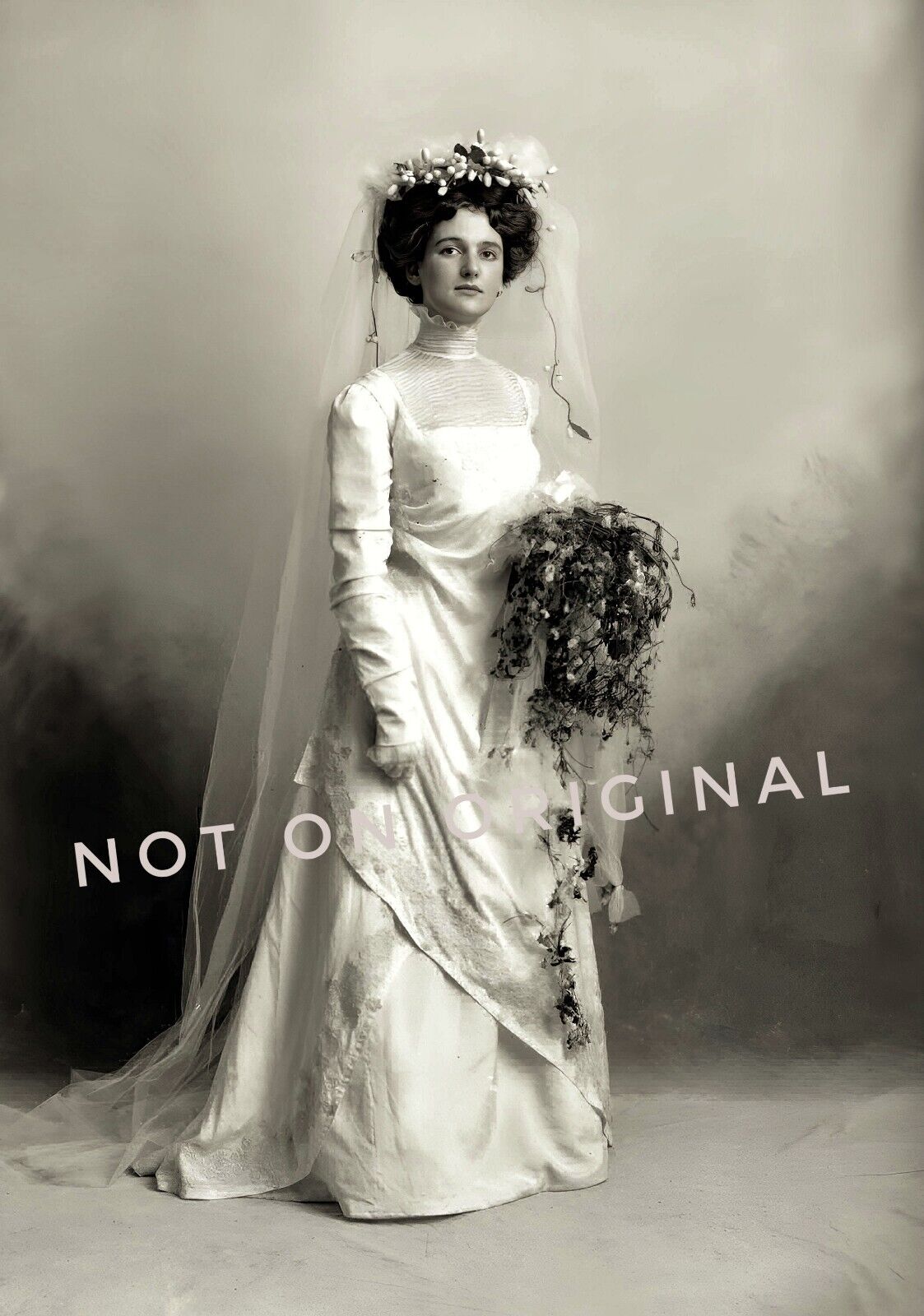 Vintage Old HD 1910\'s Photo Reprint of Edwardian Woman Bride in Wedding Dress 