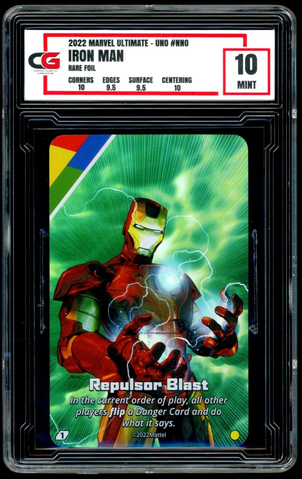 2022 Marvel UNO Ultimate RARE FOIL HOLO Yellow Iron Man GRADED CG 10