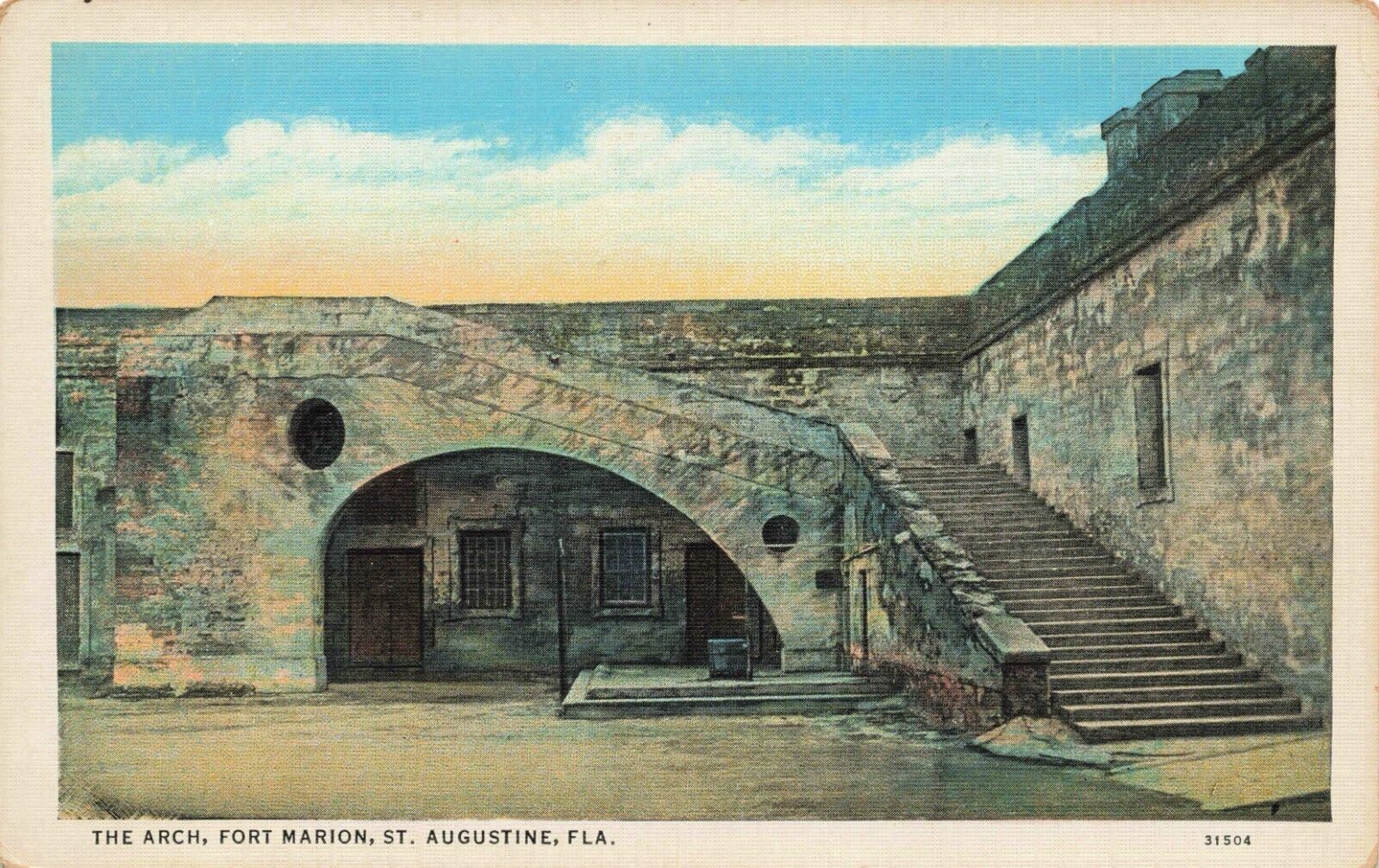 Postcard The Arch Fort Marion St. Augustine Florida Vintage Linen