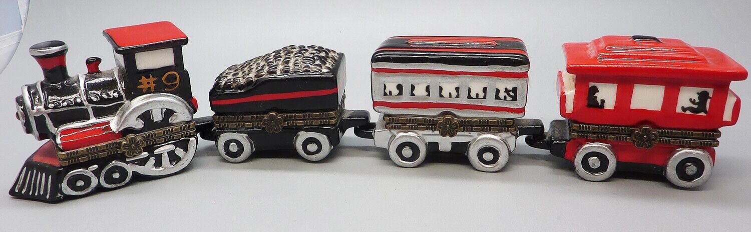 Vintage 4 Piece Trinket Box Train Set with Bonus Inside Each Trinket Box