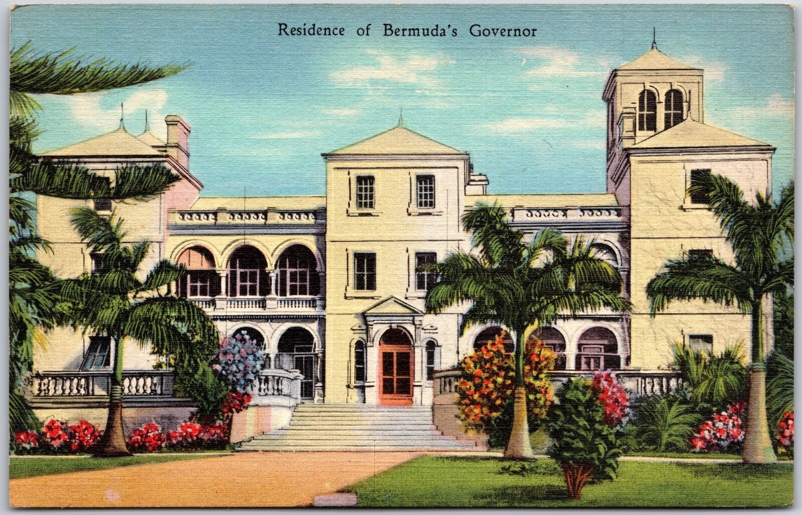 Paget Bermuda, Main Entrance, House Residence of Bermuda's Governor, Postcard
