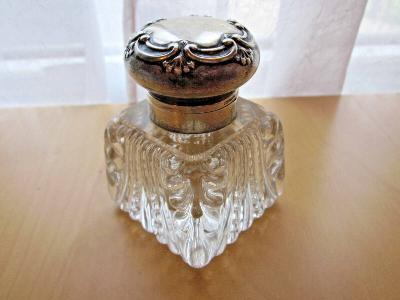 Antique Victorian GORHAM S1941 Sterling Crystal Inkwell C. 1863-1890