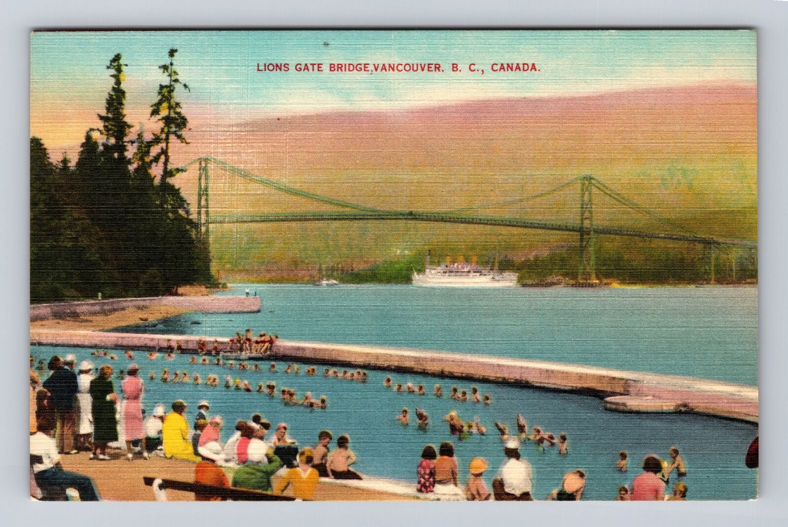 Vancouver British Columbia-Canada, Lions Gate Bridge, Vintage Souvenir Postcard