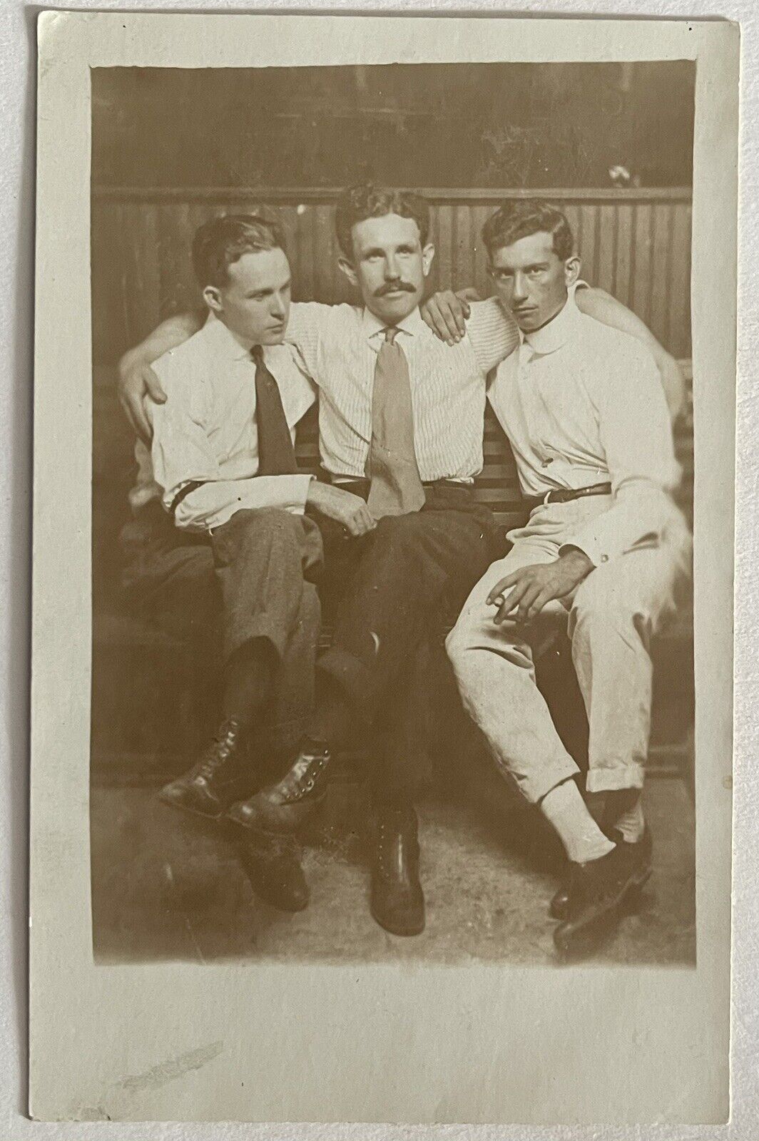 Postcard Studio RPPC Three Men Split Back 1910s