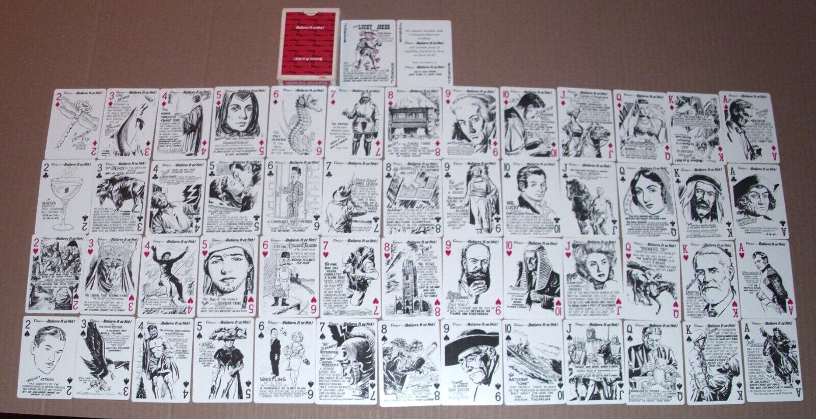 1960's STANCRAFT PRODUCTS RIPLEY'S BELIEVE IT OR NOT FULL 52 CARD DECK W/JOKERS