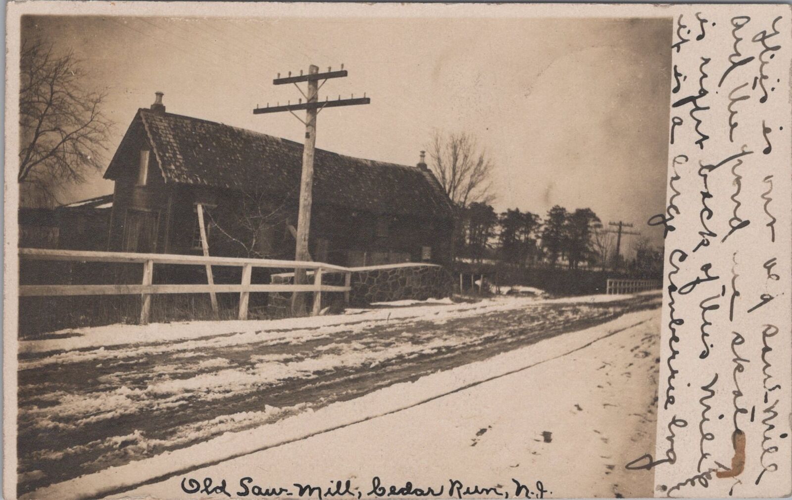Old Saw Mill Cedar Run in Winter Snow New Jersey 1907 RPPC Postcard