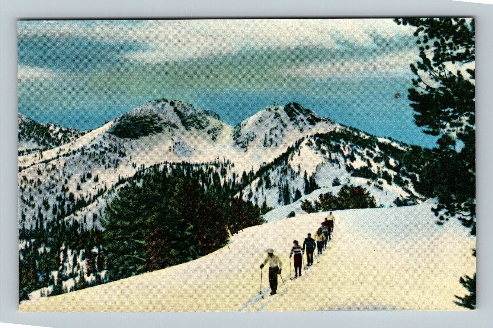 Anthony Lakes OR, Skiing Party, Oregon Vintage Postcard