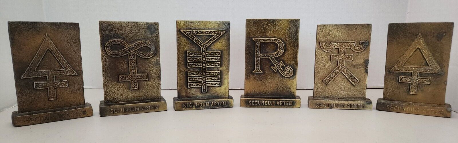 1977-81 Tinactin Apothecary Symbols Bronze Metal Paperweight/Bookends 6 Lot SET