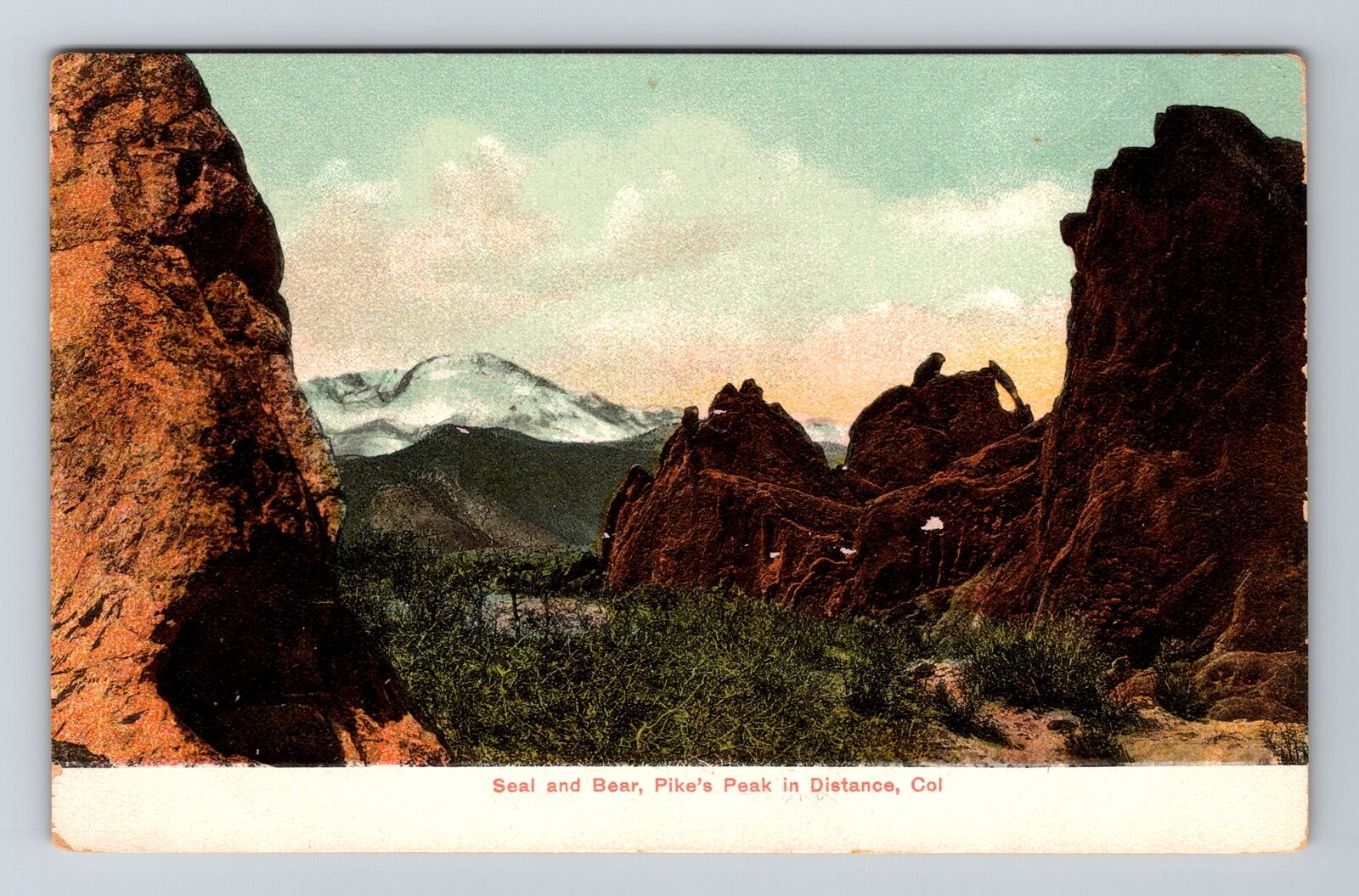 Pike's Peak CO-Colorado, Seal And Bear, Pike's Peak Vintage Souvenir Postcard