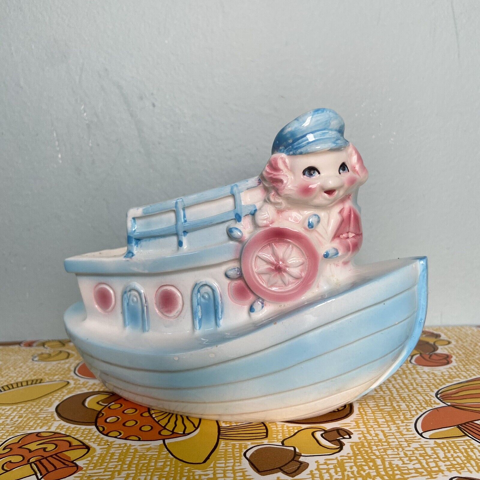 Vintage Japan RB Ceramic Nursery Pottery Planter Ship + Sailor