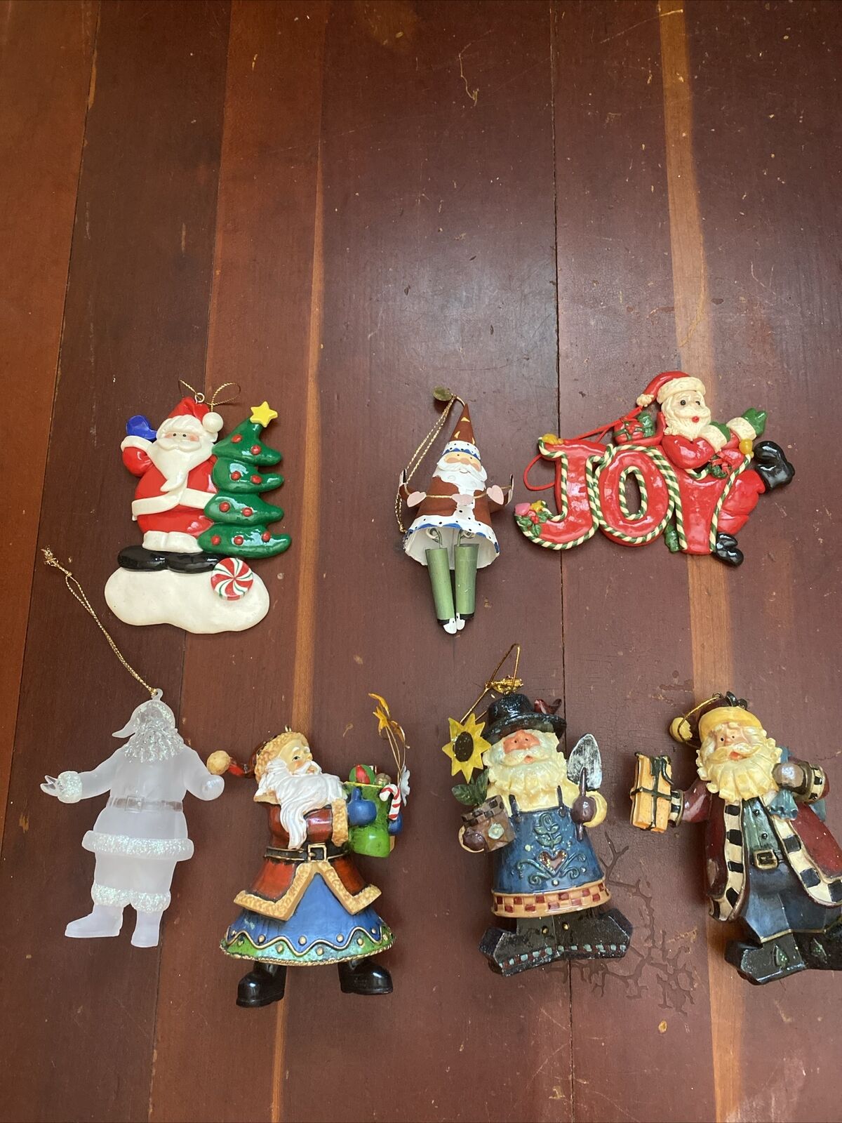 Santa Christmas Ornaments Lot Of 7 Vintage To Now Holiday Decor Mixed Materials