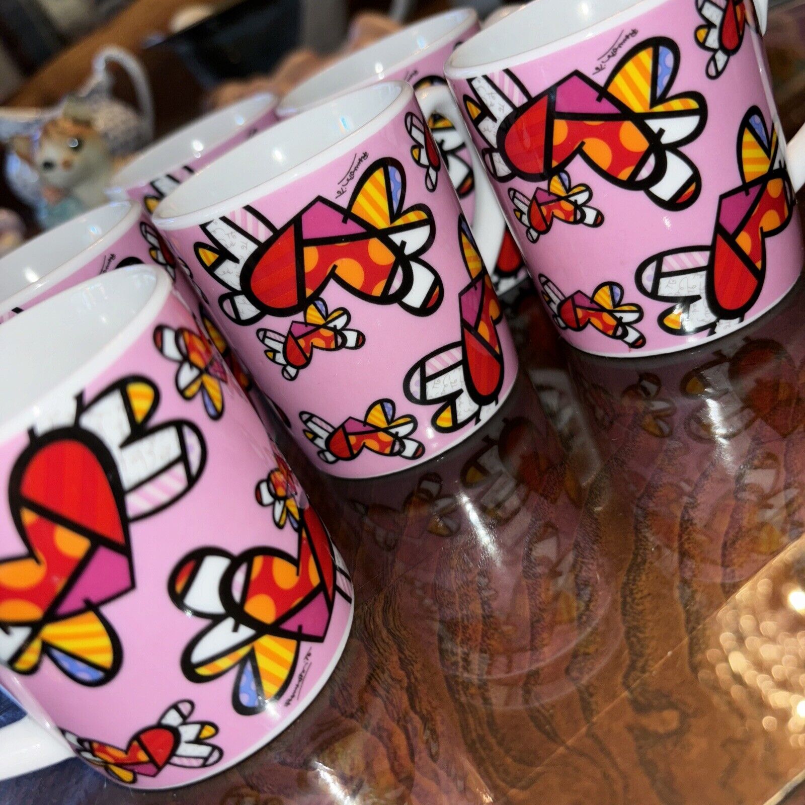 2 1/2”x 2 1/4 Coffee Cup Demitasse Set Of 6 Rare Britto HeartArt Design By Home