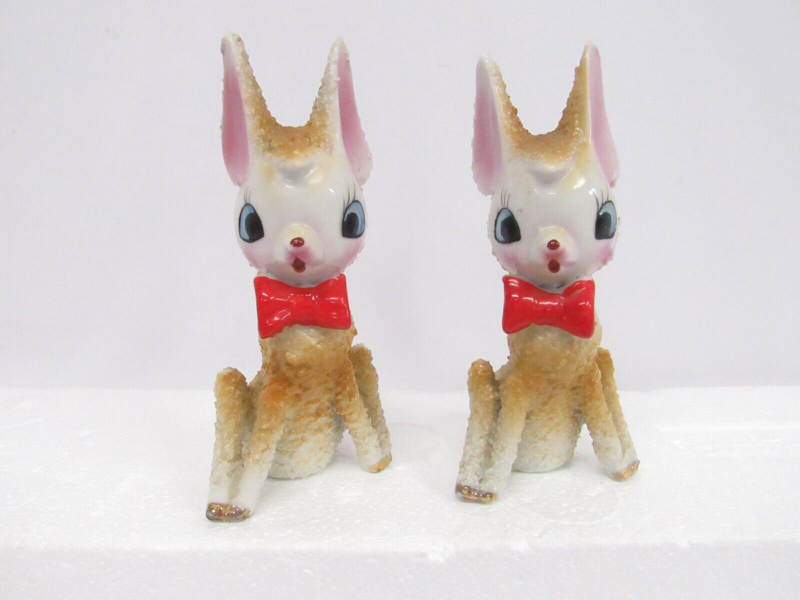 Vintage Pair 50's Deer Fawn Figurines Sugar Salt Texture Japan Big Eyed Kitschy