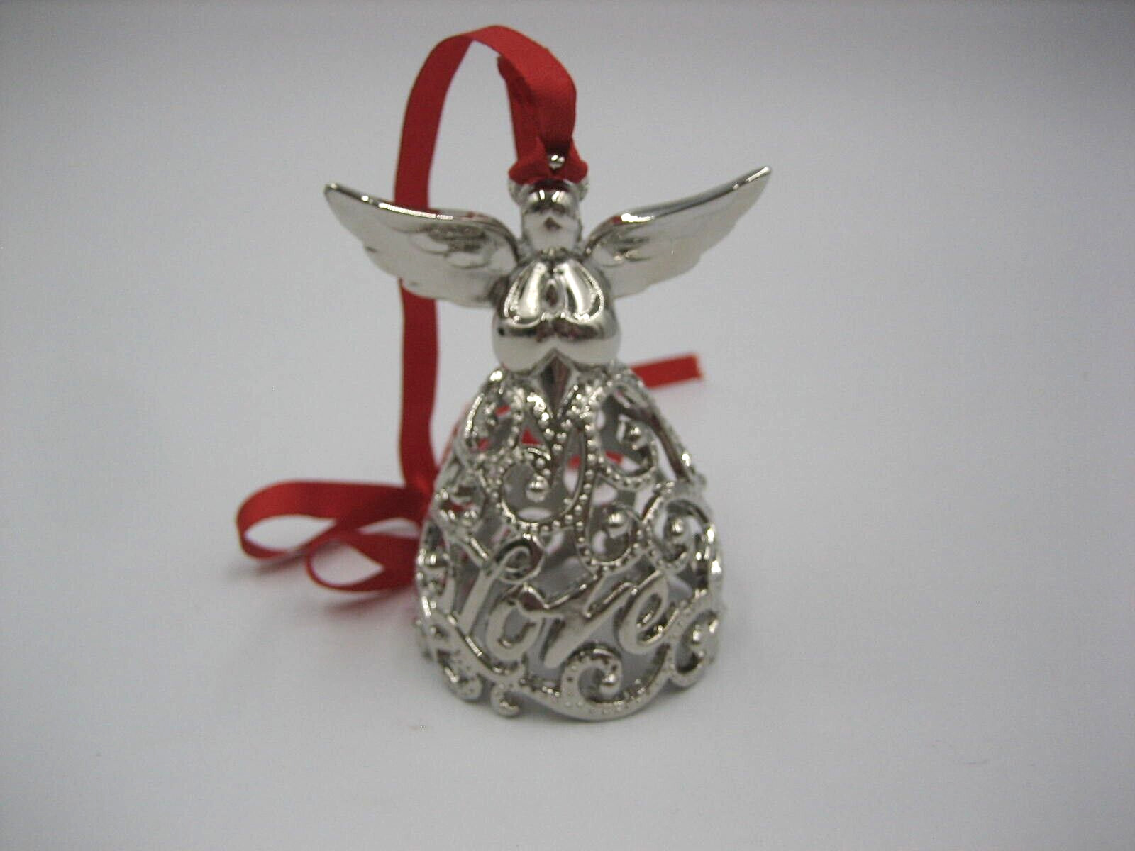 Silver Plated Lenox Angel Christmas Ornament LOVE Scroll