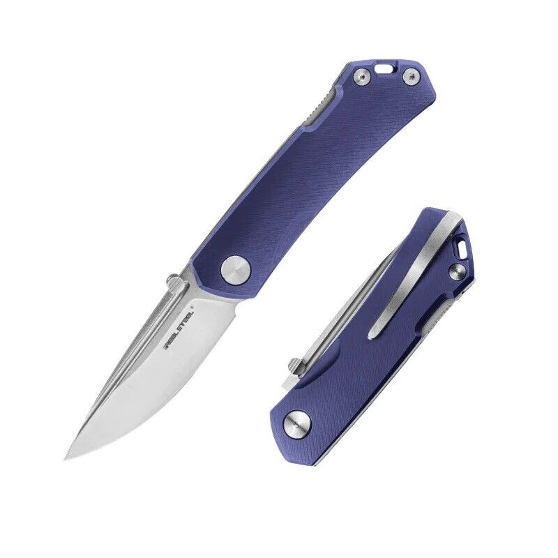 Real Steel Luna Maius Folding Knife Slate Blue Titanium Handle N690 Plain 7093