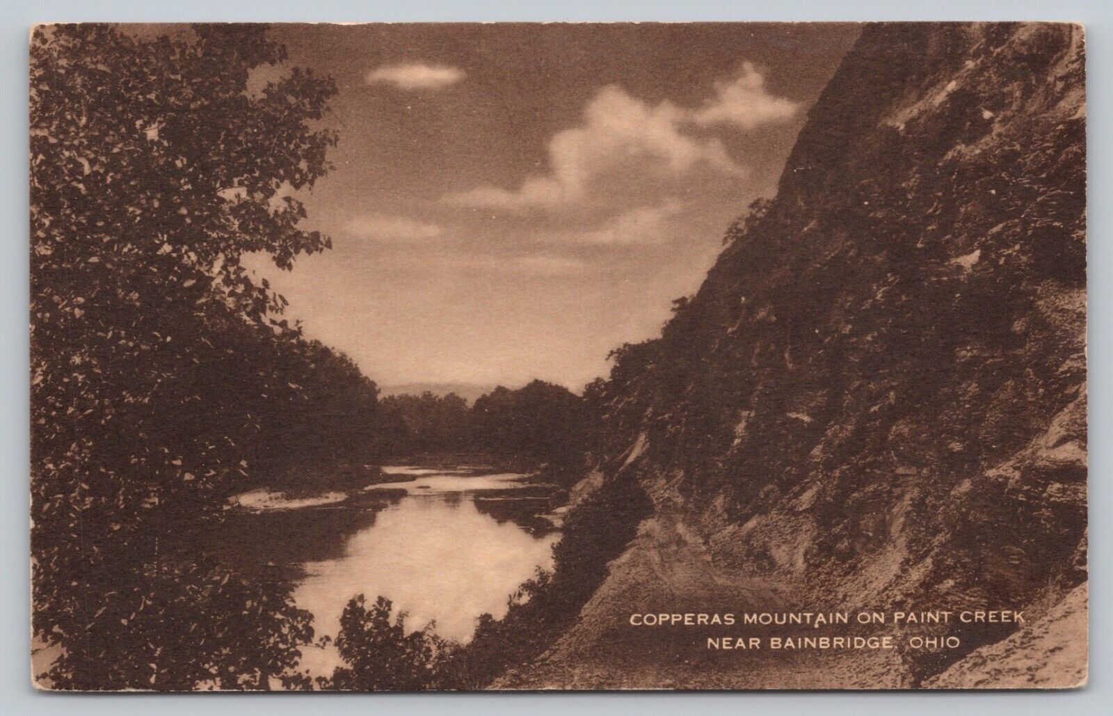 Postcard OH Bainbridge Copperas Mountain Paint Creek Clouds Sepia Artvue B8