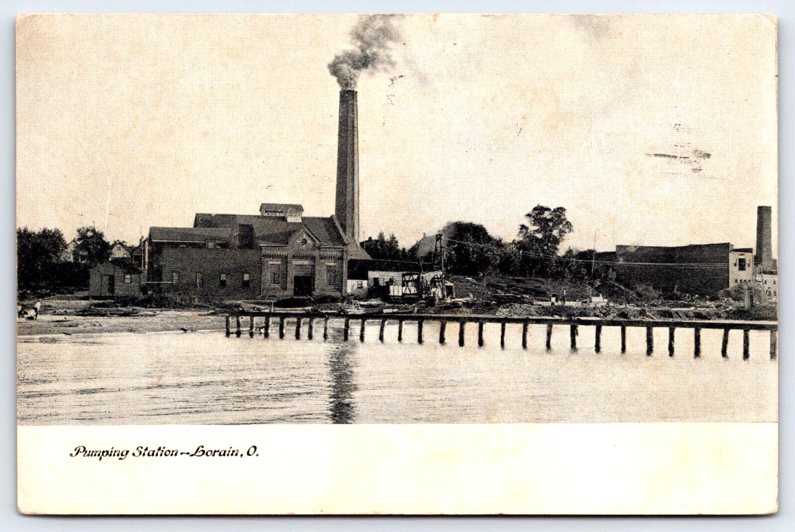 Antique Postcard 1908 Lorain Ohio Water Pumping Station Smokestack A22