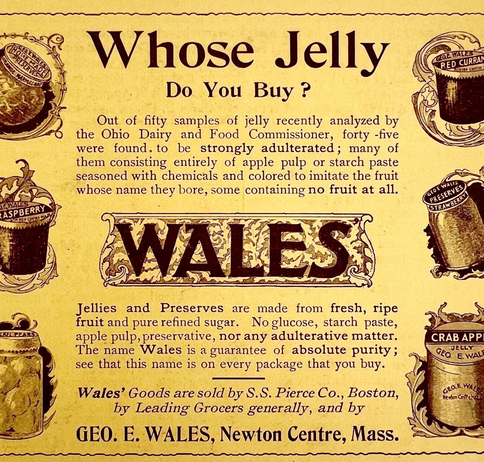 Wales Jelly Preserves 1897 Advertisement Victorian Massachusetts DWFF19