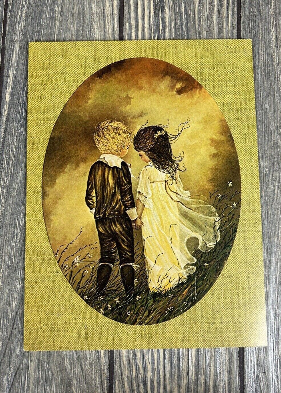 Vintage Aaron Brothers Frame A Card Boy And Girl Holding Card
