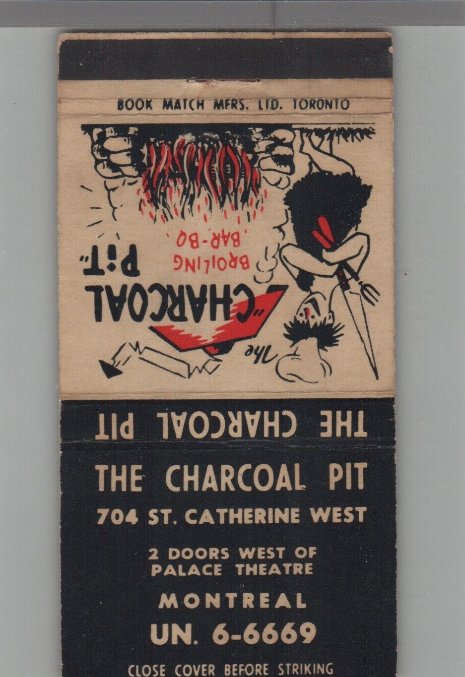 Matchbook Cover The Charcoal Pit Montreal, Quebec