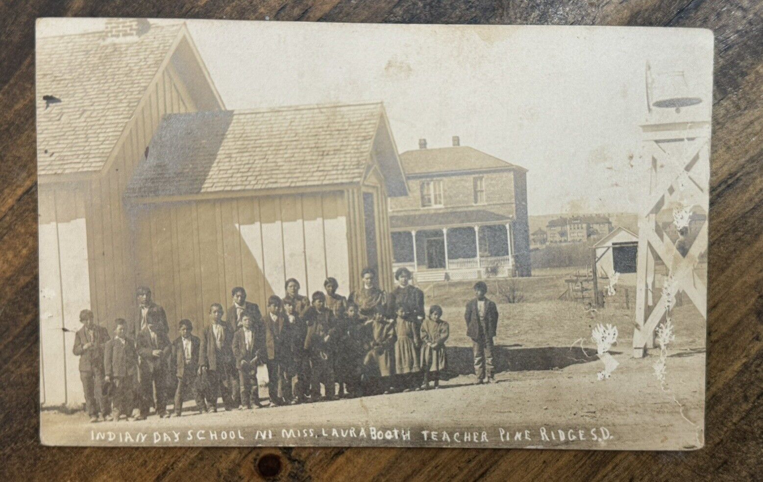 Antique Indian Day School Pine Ridge SD South Dakota RPPC Children Students
