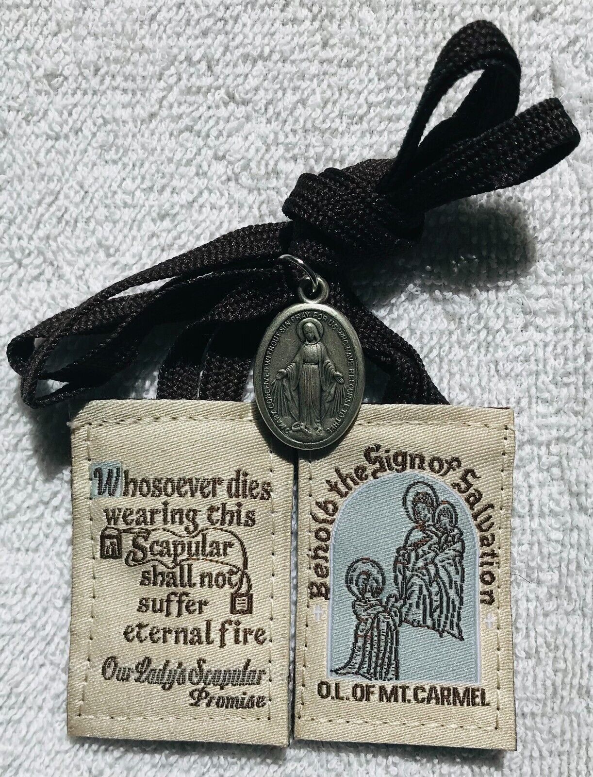 Brown Scapular 100% Wool with Mary Medal Handmade in USA