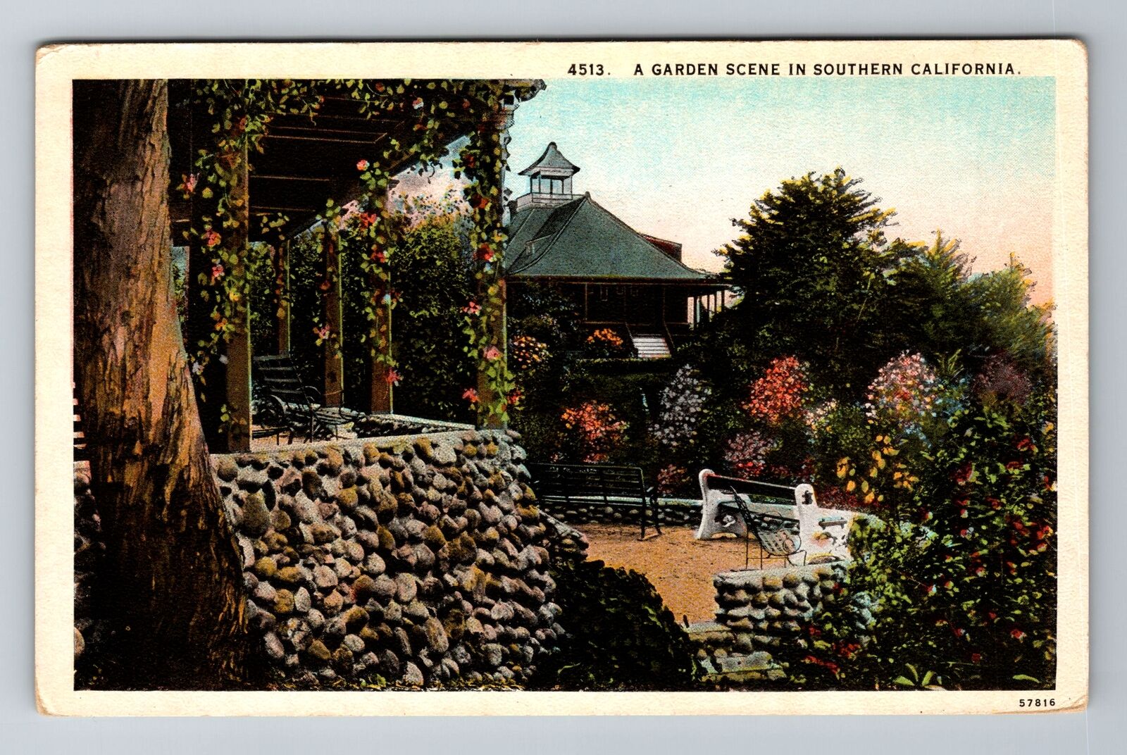 CA-California, Garden Scene In Southern California, Antique, Vintage Postcard