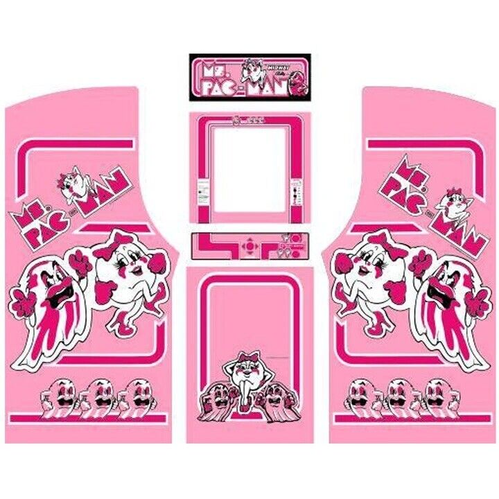 Fits Ms Pac Man Arcade 6 Pc Set Side Art Cpo Marquee In Custom PINK